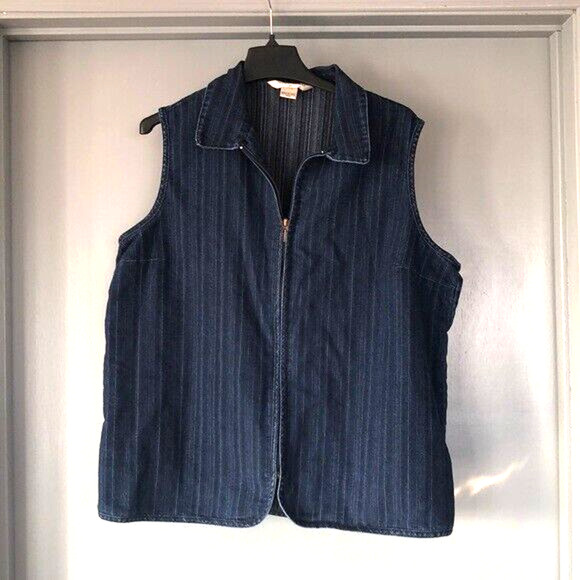 Allison Daley Womens Zip Front Sleeveless Vest Straight Hem Size 16W Stripe - Picture 1 of 6